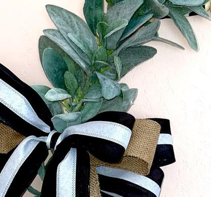 White Beaded Wreath for home Decor Boho Chic-Black and White Wreath- Lamb Ear Bead Home Decor Entryway Bohemian Decor Front door hanger