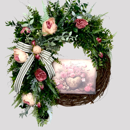 Spring Wreath for Front Door, Mauve and Pink Peonies, Cottage-Style Décor for Home, Weddings, or Bridal Showers Decorations