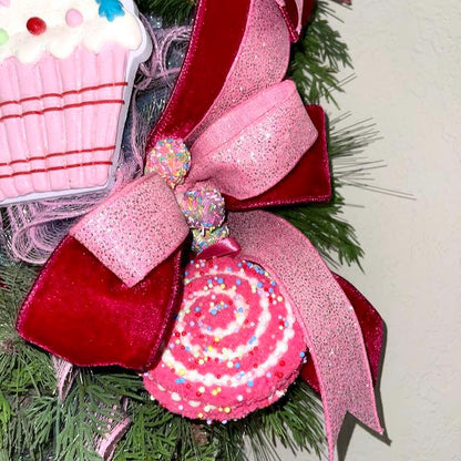 Santa Wreath for Front Door December Birthday Decor Holiday Candy Christmas Decoration Gift for her Sweet Decorations for December Party