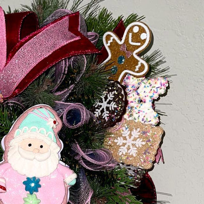 Santa Wreath for Front Door December Birthday Decor Holiday Candy Christmas Decoration Gift for her Sweet Decorations for December Party