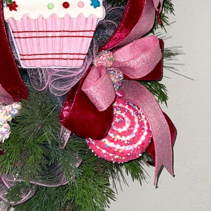 Santa Wreath for Front Door December Birthday Decor Holiday Candy Christmas Decoration Gift for her Sweet Decorations for December Party