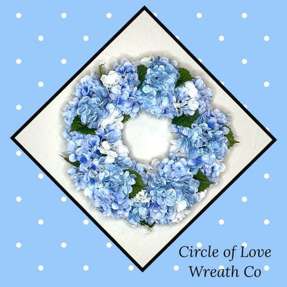 Blue Hydrangea Wreath for Front Door Handmade gift Baby Boy Shower Decorations Bedroom Home Decor Office Gift for Her Blue Hydrangea Florals