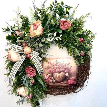 Spring Wreath for Front Door, Mauve and Pink Peonies, Cottage-Style Décor for Home, Weddings, or Bridal Showers Decorations