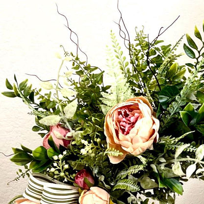 Spring Wreath for Front Door, Mauve and Pink Peonies, Cottage-Style Décor for Home, Weddings, or Bridal Showers Decorations