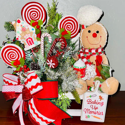 Christmas Gingerbread Man Arragement for Tabletop Kitchen Centerpiece CoffeTable Decor Holiday Office Decorations Teacher Gifts Seasonal