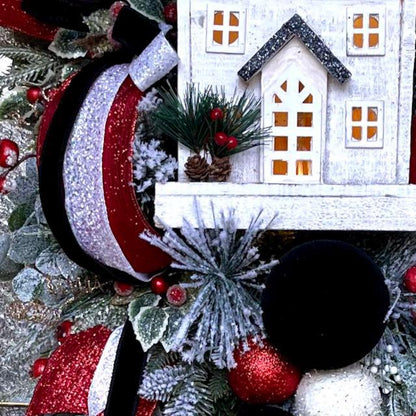 Christmas Swag Lighted Black White House Icy Greenery Glittered Red White Black Velvet Bow Holiday Decorations Office Decor Gift Ideas