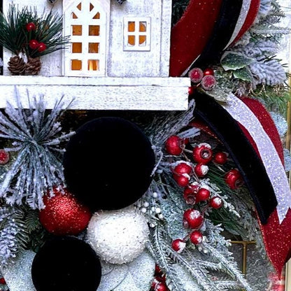 Christmas Swag Lighted Black White House Icy Greenery Glittered Red White Black Velvet Bow Holiday Decorations Office Decor Gift Ideas