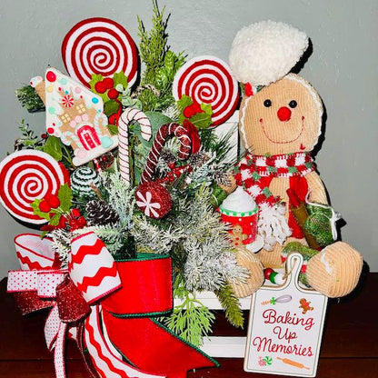 Christmas Gingerbread Man Arragement for Tabletop Kitchen Centerpiece CoffeTable Decor Holiday Office Decorations Teacher Gifts Seasonal