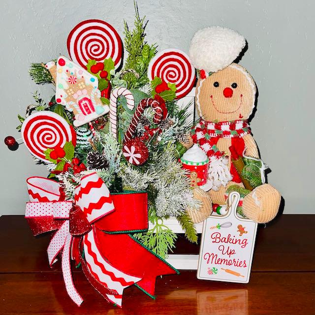 Christmas Gingerbread Man Arragement for Tabletop Kitchen Centerpiece CoffeTable Decor Holiday Office Decorations Teacher Gifts Seasonal