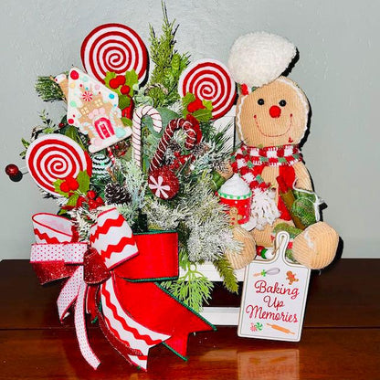 Christmas Gingerbread Man Arragement for Tabletop Kitchen Centerpiece CoffeTable Decor Holiday Office Decorations Teacher Gifts Seasonal