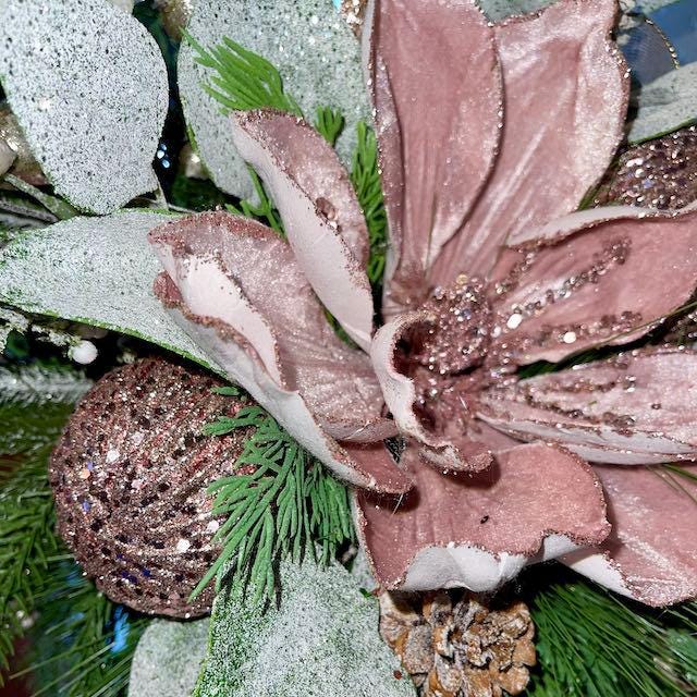 Deer Candle Stick Centerpiece Elegant Christmas Décor with Pink Poinsettia for Entry Way or Tabletop Arrangement Holiday Decorations