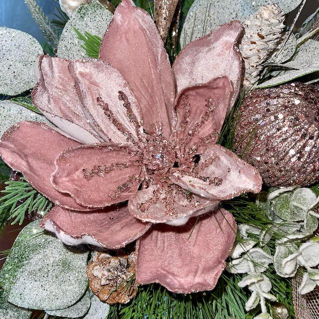 Deer Candle Stick Centerpiece Elegant Christmas Décor with Pink Poinsettia for Entry Way or Tabletop Arrangement Holiday Decorations