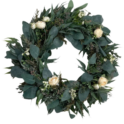 Everyday Wreath for Front Door Eucalyptus Wreath With Cream Florals Greenery Modern Farmhouse Decor Office Decorations Spring Summer Decor