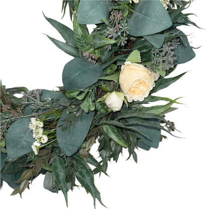 Everyday Wreath for Front Door Eucalyptus Wreath With Cream Florals Greenery Modern Farmhouse Decor Office Decorations Spring Summer Decor