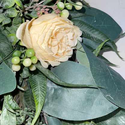 Everyday Wreath for Front Door Eucalyptus Wreath With Cream Florals Greenery Modern Farmhouse Decor Office Decorations Spring Summer Decor