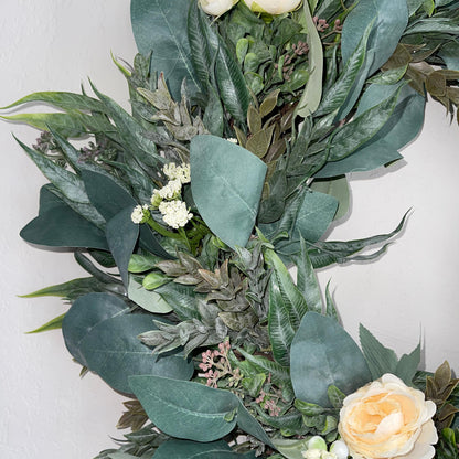 Everyday Wreath for Front Door Eucalyptus Wreath With Cream Florals Greenery Modern Farmhouse Decor Office Decorations Spring Summer Decor