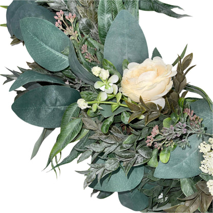 Everyday Wreath for Front Door Eucalyptus Wreath With Cream Florals Greenery Modern Farmhouse Decor Office Decorations Spring Summer Decor