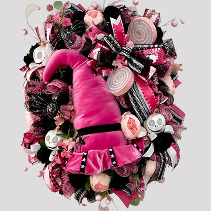 Halloween Party Supply Pink Halloween Door Decor Pink Decor Witch Hat Spiders Halloween Wreath Office Decor Pink Witch Hat