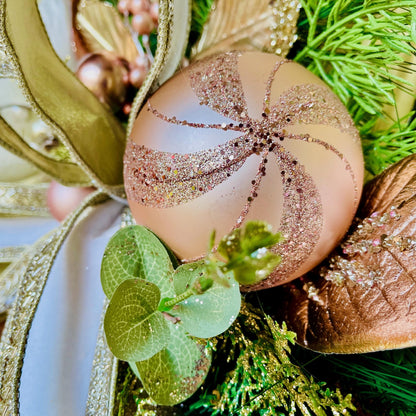 Elegant Magnolia Christmas Swag for Home or Office Decorations or Holiday Decor with Designer Farrisilk White Velvet Rhinestone Ribbons