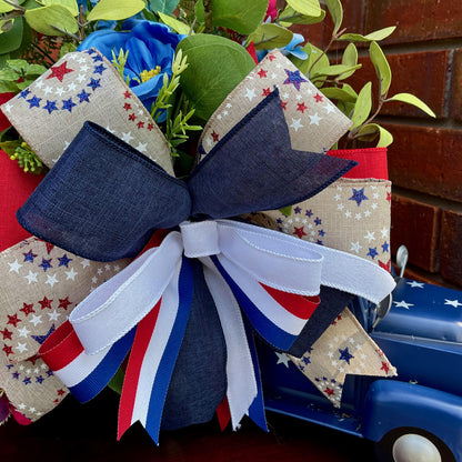 Patriotic Truck Americana Decor Red White Blue 4th of July #IndependenceDay #HomeDecor #Patriotic #Floral #Centerpiece