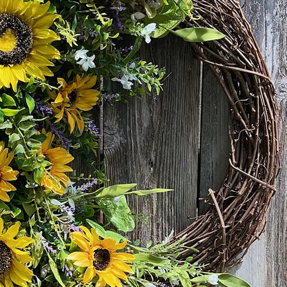 Sunflower Grapevine Wreath for Front Door Decor Handcrafted Home Decor Fall Harvest Rustic Decor Summer Spring Indoor Outdoor Farmhouse