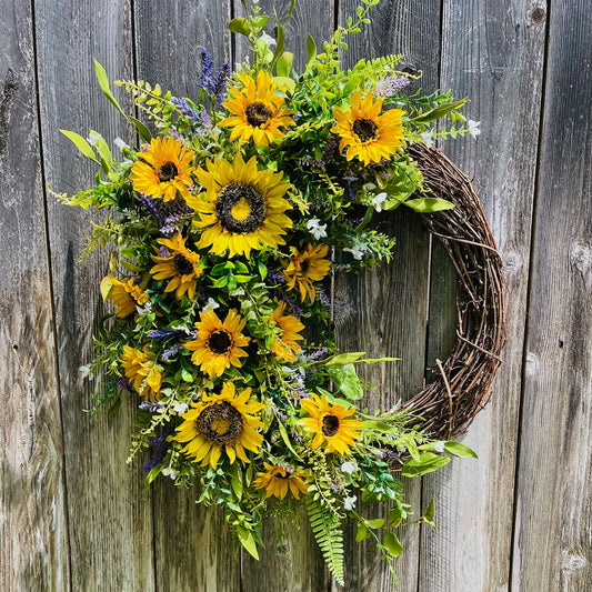 Sunflower Grapevine Wreath for Front Door Decor Handcrafted Home Decor Fall Harvest Rustic Decor Summer Spring Indoor Outdoor Farmhouse