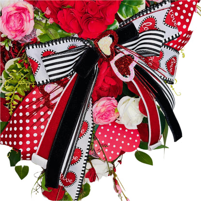 Valentine's Day Heart Swag Wreath Romantic front door decor with red hearts, glitter accents Love Themed Home Decorations Office Decor