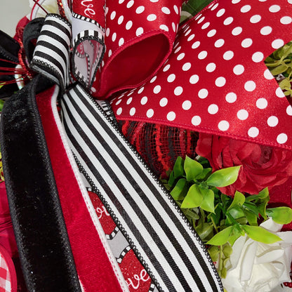 Valentine's Day Heart Swag Wreath Romantic front door decor with red hearts, glitter accents Love Themed Home Decorations Office Decor