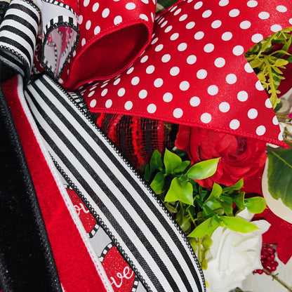 Valentine's Day Heart Swag Wreath Romantic front door decor with red hearts, glitter accents Love Themed Home Decorations Office Decor