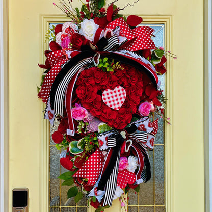 Valentine's Day Heart Swag Wreath Romantic front door decor with red hearts, glitter accents Love Themed Home Decorations Office Decor