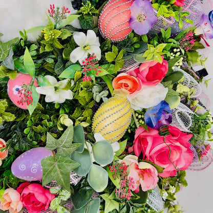 Easter Wreath for front door White Bunny Rabbit Decorations Gift Home Office Decor Handmade Indoor Outdoor Door Hanger