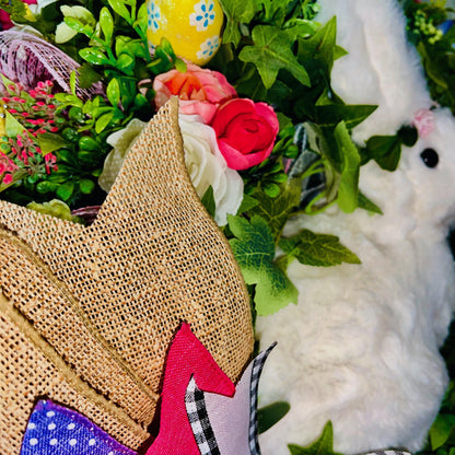 Easter Wreath for front door White Bunny Rabbit Decorations Gift Home Office Decor Handmade Indoor Outdoor Door Hanger