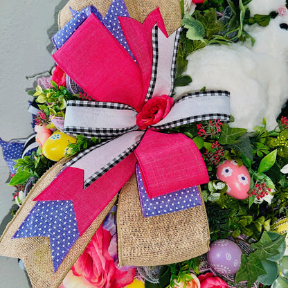 Easter Wreath for front door White Bunny Rabbit Decorations Gift Home Office Decor Handmade Indoor Outdoor Door Hanger