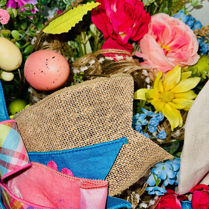 Easter Bunny Wreath with Spring Florals Seasonal Home Décor for Entryway Indoor Office Decorations for Front Door Bunny Rabbit Decorations