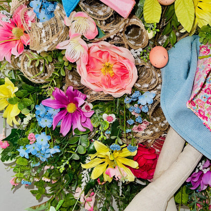 Easter Bunny Wreath with Spring Florals Seasonal Home Décor for Entryway Indoor Office Decorations for Front Door Bunny Rabbit Decorations