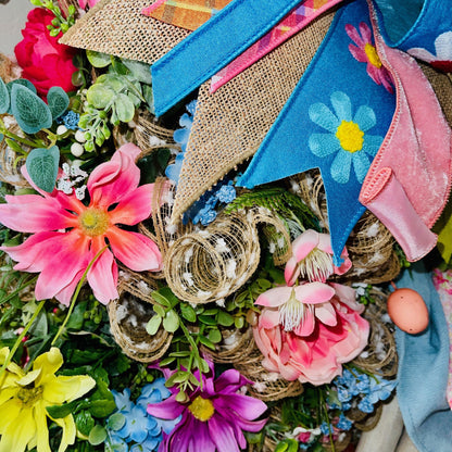 Easter Bunny Wreath with Spring Florals Seasonal Home Décor for Entryway Indoor Office Decorations for Front Door Bunny Rabbit Decorations