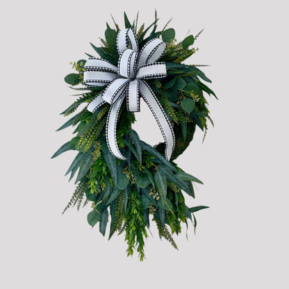 Elegant Everyday Greenery Wreath for Front Door, Entryway, or Mantle Rustic Farmhouse Door Decor Office Decorations Mother's Day Gifts
