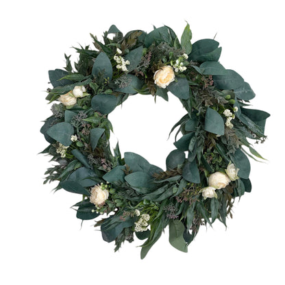 Everyday Wreath for Front Door Eucalyptus Wreath With Cream Florals Greenery Modern Farmhouse Decor Office Decorations Spring Summer Decor