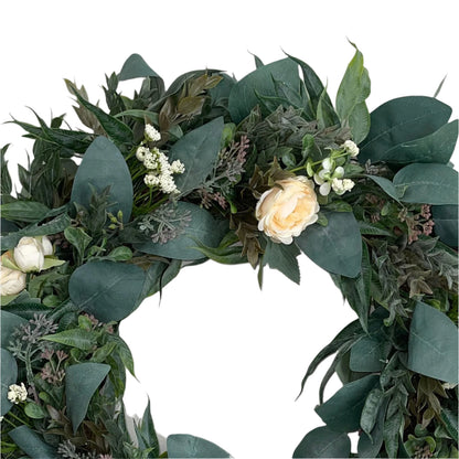 Everyday Wreath for Front Door Eucalyptus Wreath With Cream Florals Greenery Modern Farmhouse Decor Office Decorations Spring Summer Decor