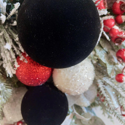 Christmas Swag Lighted Black White House Icy Greenery Glittered Red White Black Velvet Bow Holiday Decorations Office Decor Gift Ideas