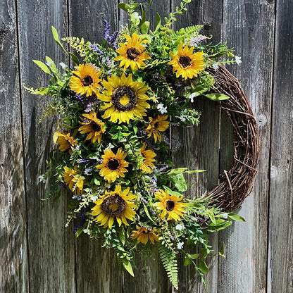 Sunflower Grapevine Wreath for Front Door Decor Handcrafted Home Decor Fall Harvest Rustic Decor Summer Spring Indoor Outdoor Farmhouse
