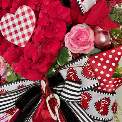 Valentine's Day Heart Swag Wreath Romantic front door decor with red hearts, glitter accents Love Themed Home Decorations Office Decor