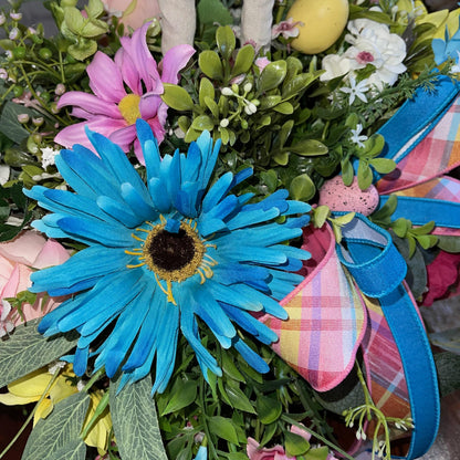 Easter Bunny Candlestick Centerpiece with Spring Flowers for mantle, entryway, or tabletops, Rustic Easter Decorations for Office Home Decor