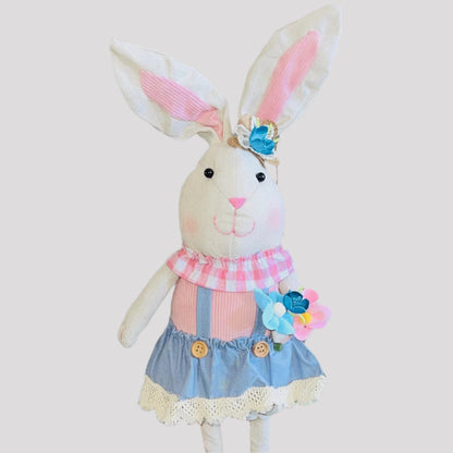 Easter Bunny Candlestick Centerpiece with Spring Flowers for mantle, entryway, or tabletops, Rustic Easter Decorations for Office Home Decor