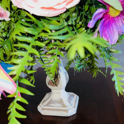 Bunny Rabbit Candlestick Centerpiece with Spring Flowers for mantle, entryway, or tabletops, Rustic Easter Decorations for Office Home Decor