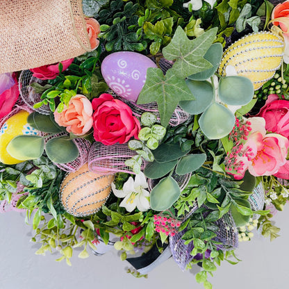 Easter Wreath for front door White Bunny Rabbit Decorations Gift Home Office Decor Handmade Indoor Outdoor Door Hanger