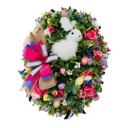 Easter Wreath for front door White Bunny Rabbit Decorations Gift Home Office Decor Handmade Indoor Outdoor Door Hanger