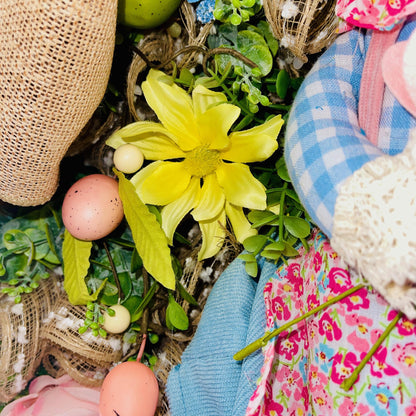 Easter Bunny Wreath with Spring Florals Seasonal Home Décor for Entryway Indoor Office Decorations for Front Door Bunny Rabbit Decorations