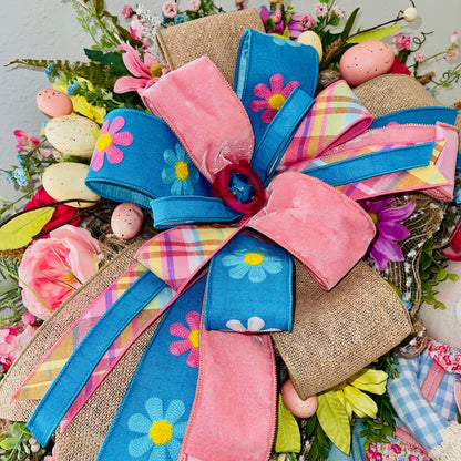 Easter Bunny Wreath with Spring Florals Seasonal Home Décor for Entryway Indoor Office Decorations for Front Door Bunny Rabbit Decorations