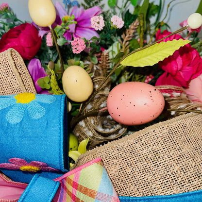 Easter Bunny Wreath with Spring Florals Seasonal Home Décor for Entryway Indoor Office Decorations for Front Door Bunny Rabbit Decorations